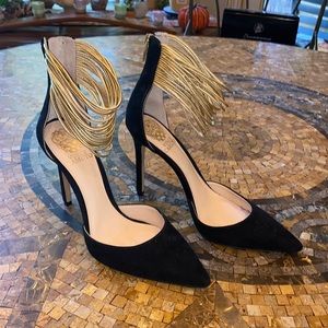 Vince Camuto Nayz Gold Black Heels Size 8